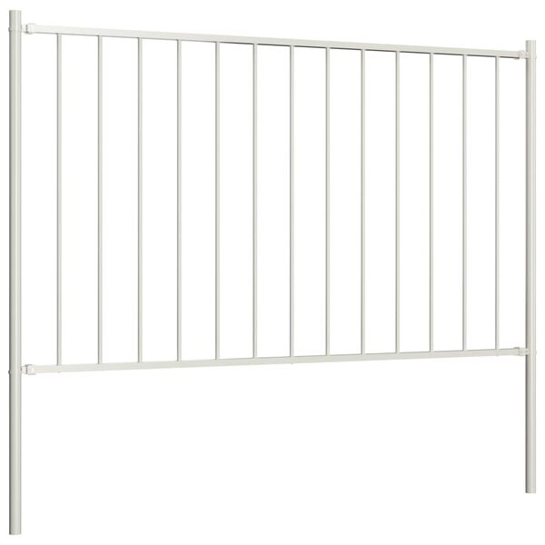 vidaXL Fence Panel with Posts Powder-coated Steel 5.9 ft x 4.1 ft White