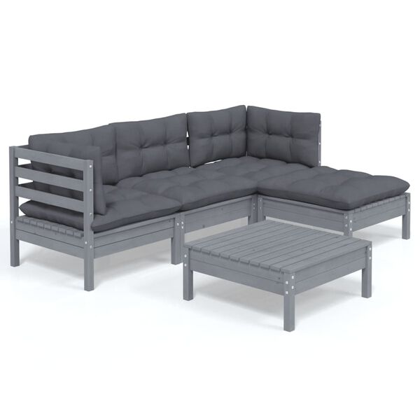 vidaXL Garden Lounge Set Grey Solid pinewood Medium Modular