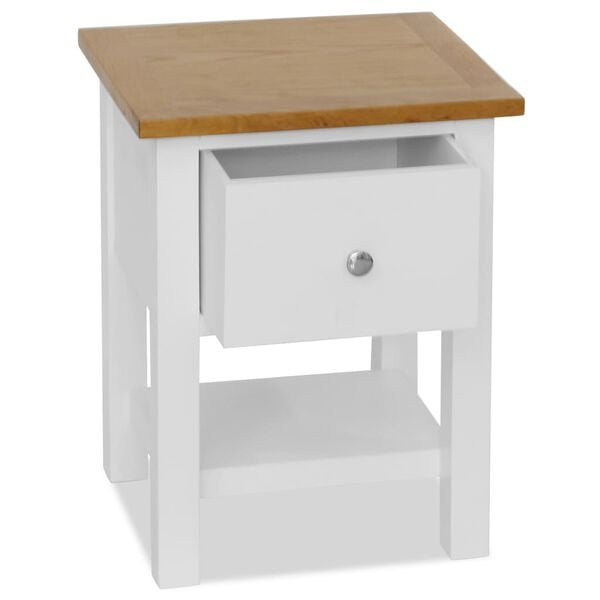 vidaXL Nightstand Natural and white Solid oak top and solid pinewood frame
