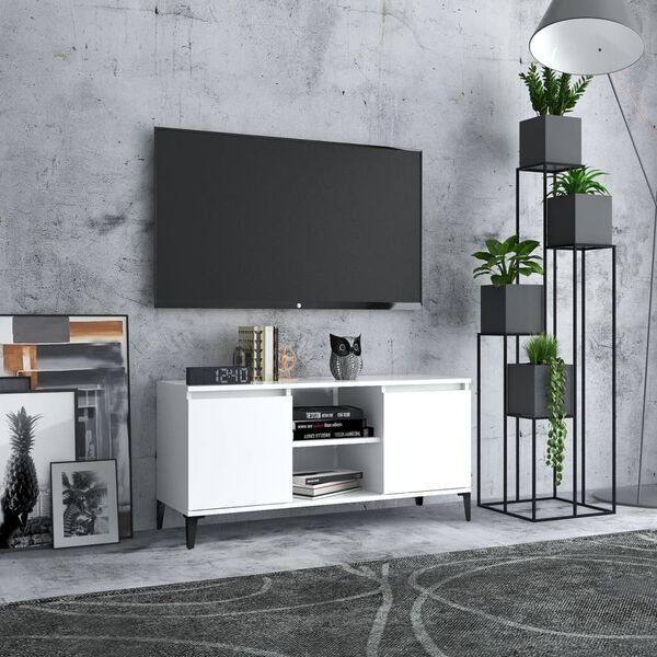 vidaXL TV Cabinet White Engineered wood, Metal Medium TV Cabinet