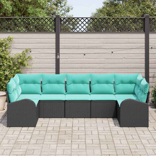 vidaXL Garden Sofa Set with Cushion 7 pcs Black Synthetic: Poly Rattan