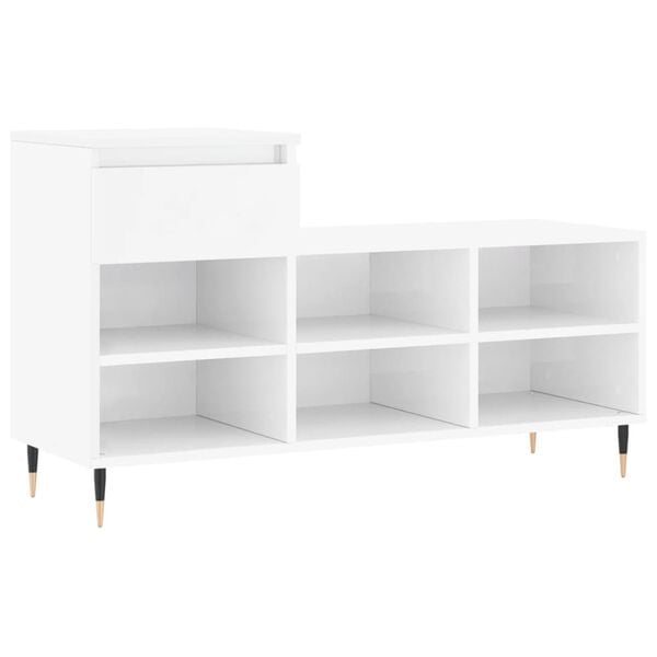 vidaXL Shoe Cabinet High Gloss White 40.2x14.2x23.6" Engineered Wood
