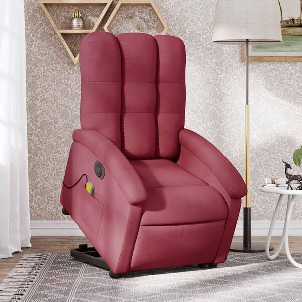 vidaXL Electric Stand Up Massage Recliner Chair Wine Red Fabric Standard