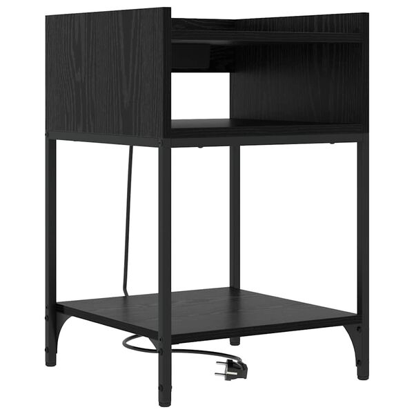 vidaXL Bedside Cabinet with Shelf Black Oak 15.75 x 15.75 x 24.02 in