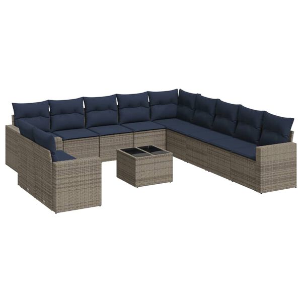 vidaXL 12 Piece Patio Sofa Set with Cushions Gray Poly Rattan