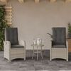 vidaXL 3 Piece Bistro Set with Cushions Light Gray Poly Rattan