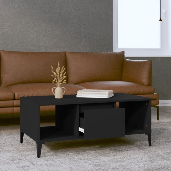 vidaXL Coffee Table Black Engineered wood, metal 35.4 x 19.7 x 14.4 in