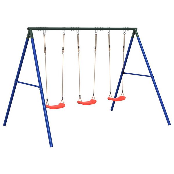 vidaXL Outdoor Swing Set Blue, Dark Green, Red Painted steel, Polyethylene