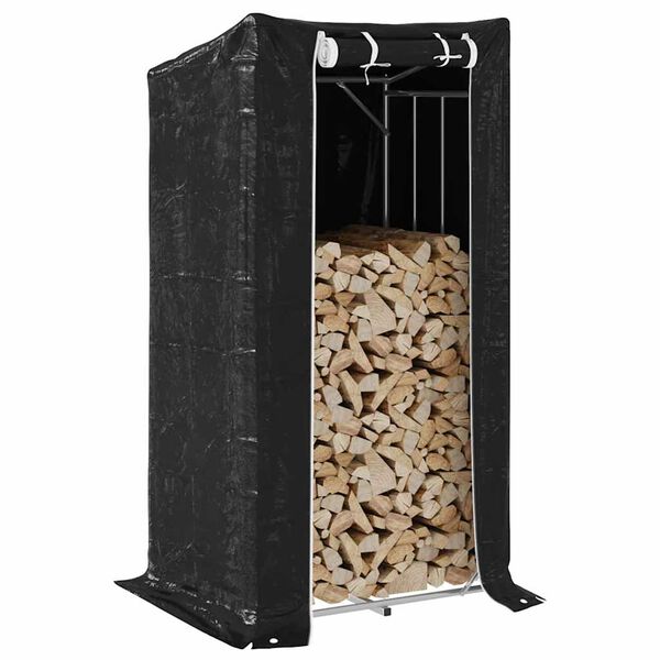 vidaxL Firewood Rack with Rain Cover 59.1"x31.5"x78.7" Galvanized Steel