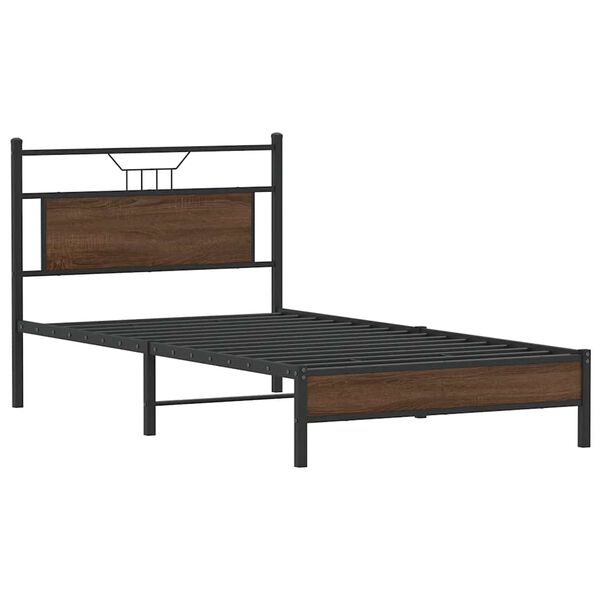 vidaXL Bed Frame Brown Oak Engineered Wood, Steel 39.4 x 74.8 in