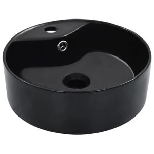 vidaXL Wash Basin with Overflow 14.2x5.1" Ceramic Black