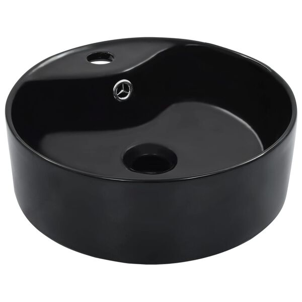 vidaXL Wash Basin with Overflow 14.2x5.1" Ceramic Black