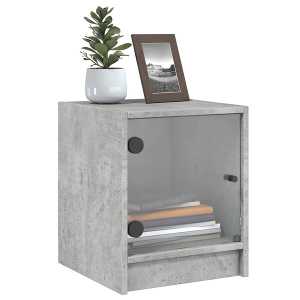 vidaXL Bedside Cabinet Concrete Grey Engineered Wood, Glass