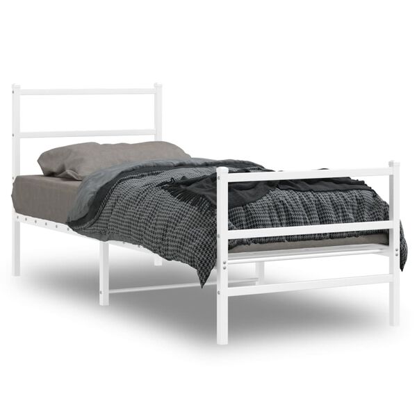vidaXL Bed Frame White Powder-Coated Steel Small Twin Bed Frame