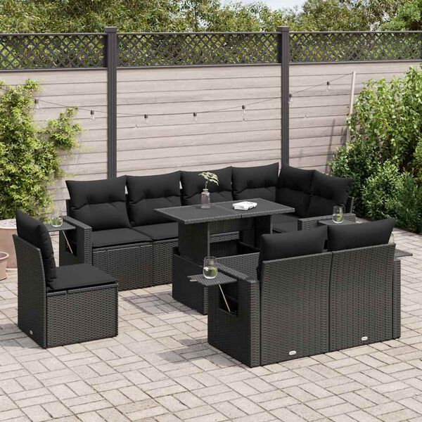vidaXL Garden Sofa Set Black PE rattan, powder-coated steel, tempered glass