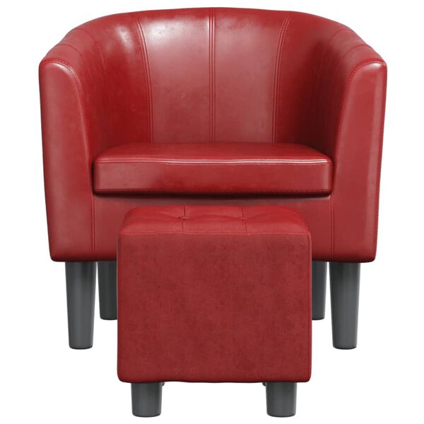 vidaXL Tub Chair with Footstool Wine Red Faux Leather