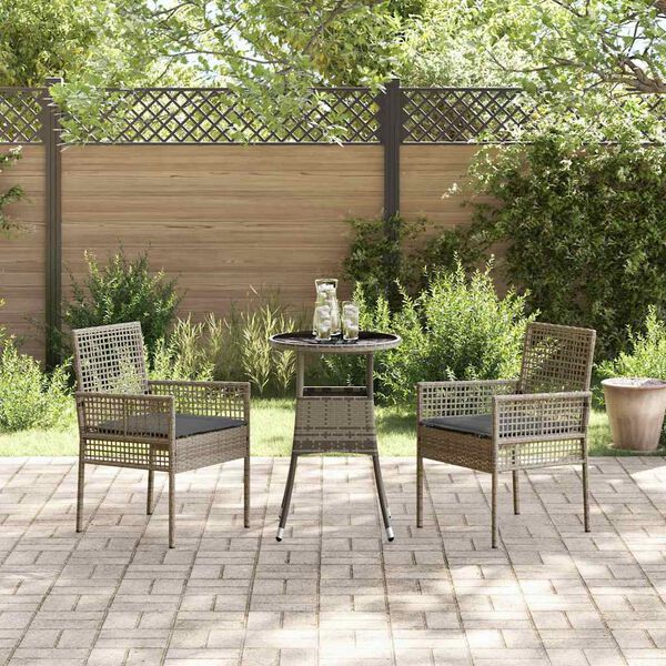 vidaXL Garden Dining Set 3 pcs Gray Poly rattan