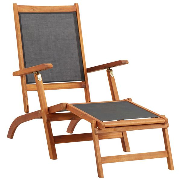 vidaXL Deck Chair Black Acacia wood Standard Ergonomic Deck Chair