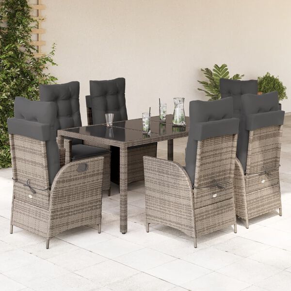 vidaXL Garden Dining Set Grey Poly Rattan Large Seats Many
