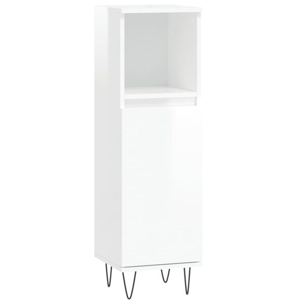 vidaXL Bathroom Cabinet High gloss white Engineered wood, iron
