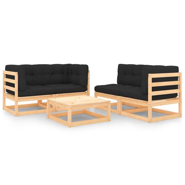 vidaXL Garden Lounge Set Anthracite, Natural Wood Solid Pinewood, Polyester