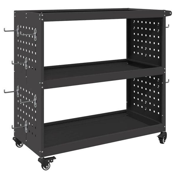 vidaXL Tool Trolley with Shelf Black 75 x 35 x 73 cm Cold-rolled Steel