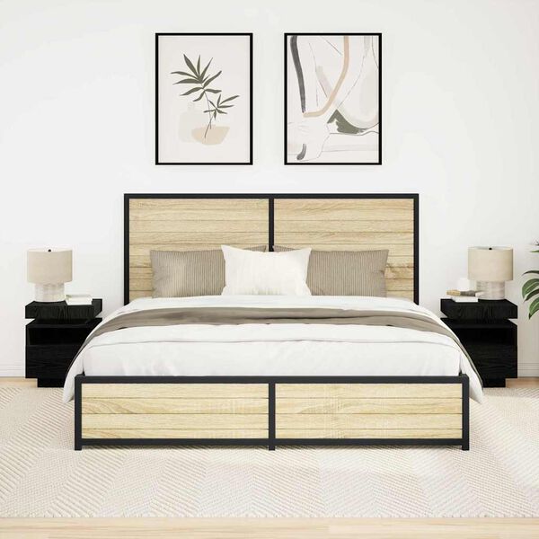 vidaXL Bedside Cabinet with Drawer 2 pcs Black oak 40 x 39 x 48.5 cm