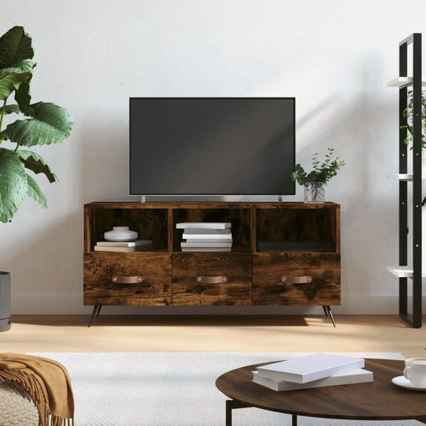 vidaXL TV Cabinet Smoked oak Engineered wood, iron 40.2 x 14.2 x 19.7 in