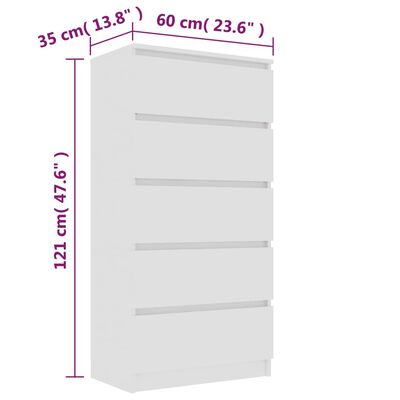 vidaXL Drawer Sideboard White 23.6"x13.7"x47.6" Chipboard