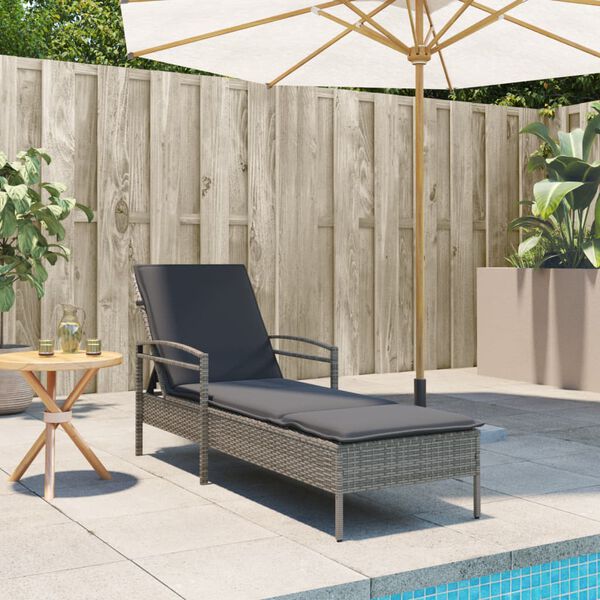 vidaXL Sun Lounger Grey Poly Rattan, Powder-Coated Steel And over