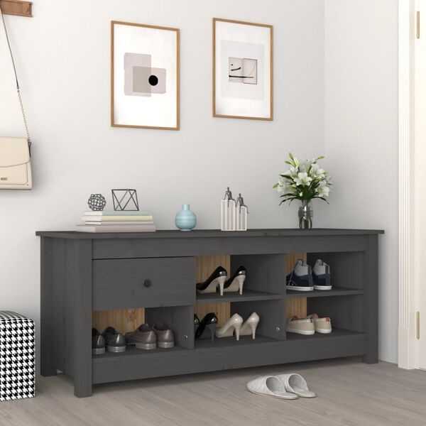 vidaXL Shoe Cabinet Grey Solid pine wood Medium Shoe Cabinet
