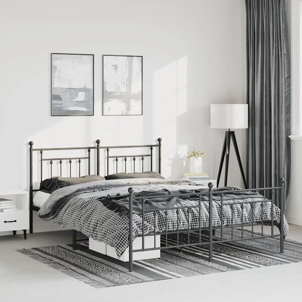 vidaXL Bed Frame Black Powder-coated steel King Bed Frame Rectangular
