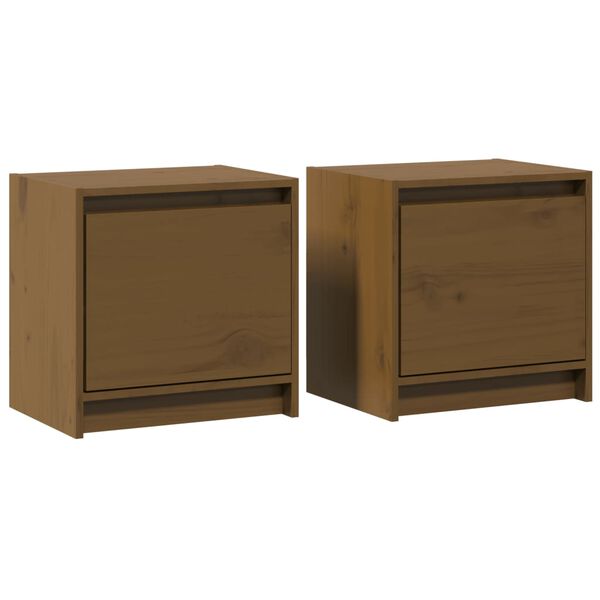 vidaXL Bedside Cabinet Set of 2 Honey brown Solid pinewood Small