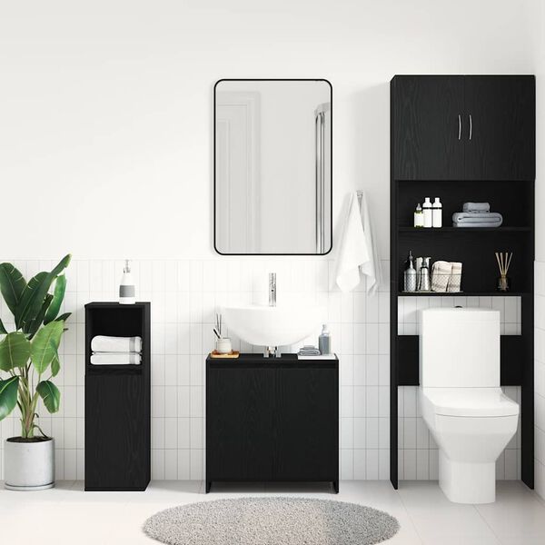 vidaXL Bathroom Cabinet Black Oak Engineered Wood Medium