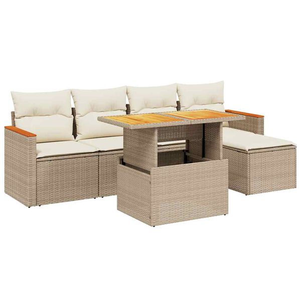 vidaXL Garden Sofa Set Beige PE rattan 6 Seater Sofa Set Adjustable Feet