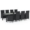vidaXL 9 Piece Patio Dining Set with Cushions Poly Rattan Black