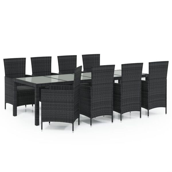vidaXL 9 Piece Patio Dining Set with Cushions Poly Rattan Black