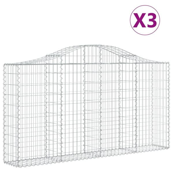 vidaXL Gabion Basket Set of 3 Silver Galvanized Iron Large