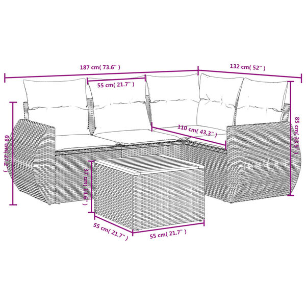 vidaXL Garden Sofa Set Grey PE rattan Standard Modular Garden Sofa Set
