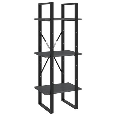 vidaXL 3-Tier Book Cabinet Gray 15.7"x11.8"x41.3" Solid Pinewood