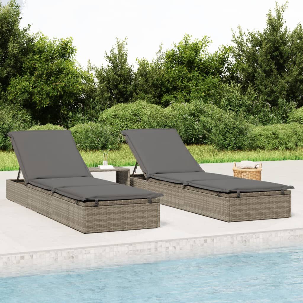 vidaXL Sunbed 1 pc with Cushion Gray 79.1 x21.7 x24.4 Poly Rattan vidaXL