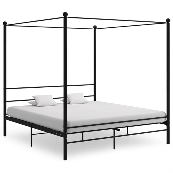 vidaXL Bed Frame Black Powder-Coated Metal Double Bed Durable
