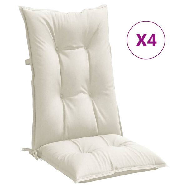 vidaXL Highback Chair Cushion Set of 4 Melange Cream 100% Polyester