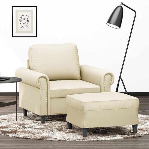 vidaXL Sofa Chair with Footstool Cream 23.6" Faux Leather