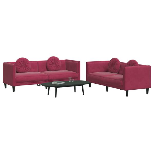 vidaXL 2 Piece Sofa Set with Pillows Wine Red Velvet