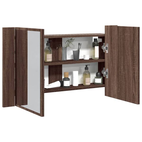 vidaXL LED Mirror Cabinet Brown Oak Engineered Wood Medium