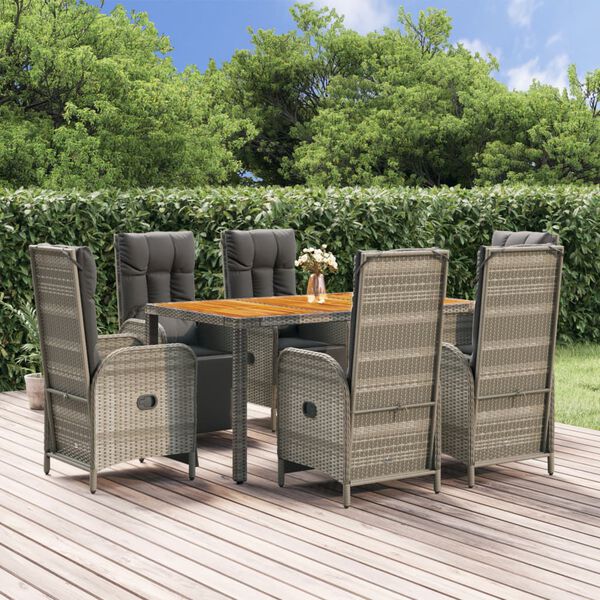 vidaXL Garden Dining Set Grey PE rattan Medium Garden Dining Set