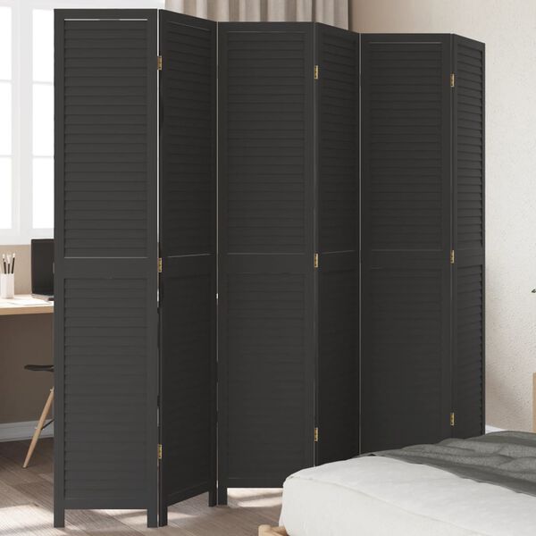 vidaXL Room Divider 6 Panels Black Solid Wood Paulownia