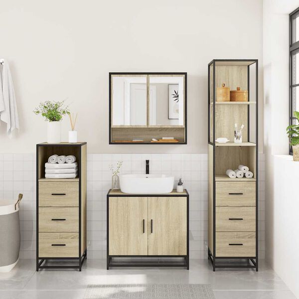 vidaXL Bathroom Furniture Set Sonoma oak Engineered wood, metal