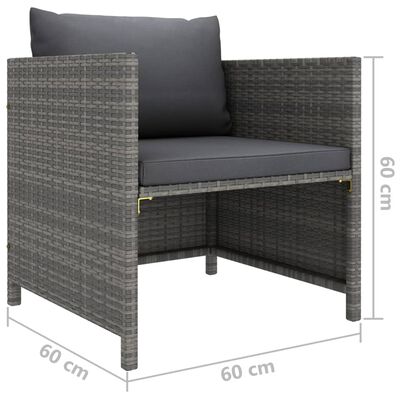 vidaXL Patio Sofa with Cushions Gray Poly Rattan